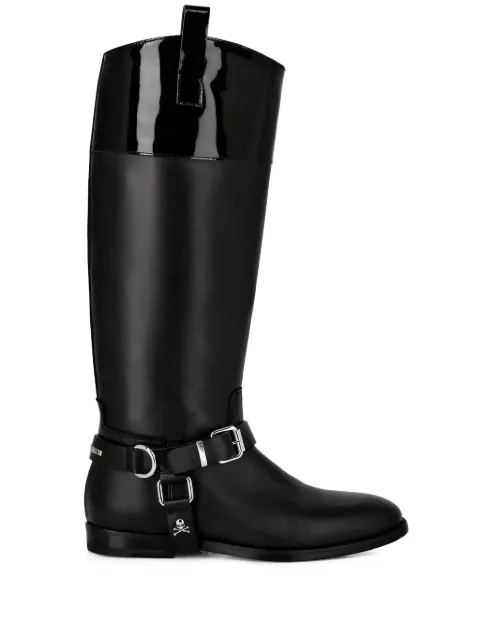 Philipp Plein buckled leather knee-high boots Black AACSWSE0740PLE077N