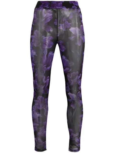 Philipp Plein floral-print tulle leggings Black AACCWRT1439PTE003N
