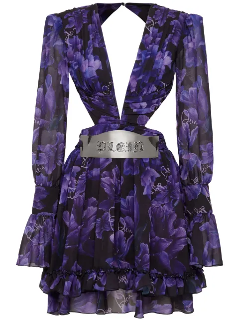Philipp Plein floral-print chiffon mini dress Black AACCWRG2808PTE031N