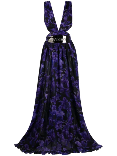 Philipp Plein floral-print chiffon maxi dress Black AACCWRG2805PTE031N