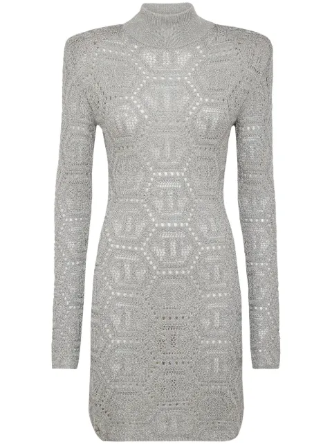 Philipp Plein monogram-pattern crochet-knit minidress Grey AACCWRG2784PKN004N