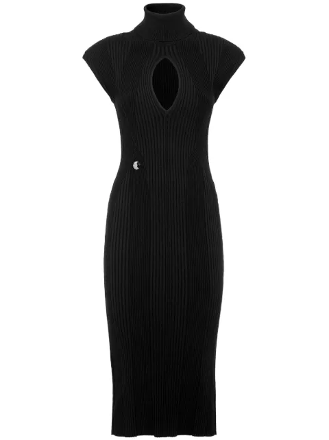 Philipp Plein shoulder-pads ribbed midi dress Black AACCWKG0382PKN002N
