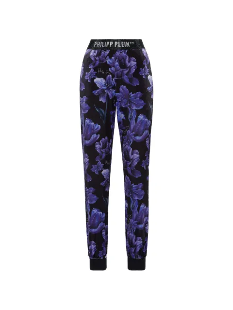 Philipp Plein floral-print logo-appliqué track pants Black AACCWJT1776PTE003N