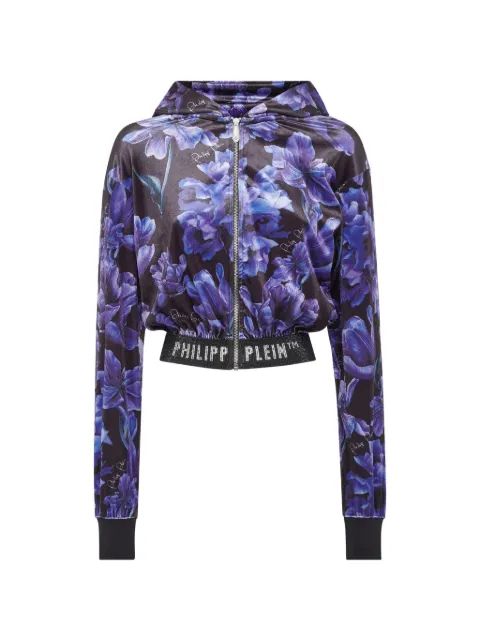 Philipp Plein floral-print cropped hoodie Black AACCWJB1674PTE003N