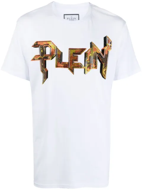 Philipp Plein crystal-embellished logo T-shirt White AACCMTK6581PJY002N