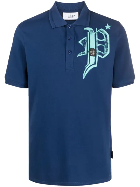 Philipp Plein logo-print cotton polo shirt Blue AACCMTK6567PJY002N