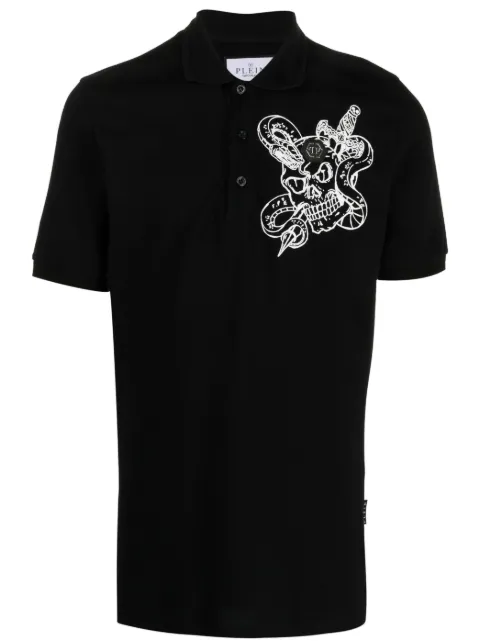 Philipp Plein snake-print cotton polo shirt Black AACCMTK6566PTE003N