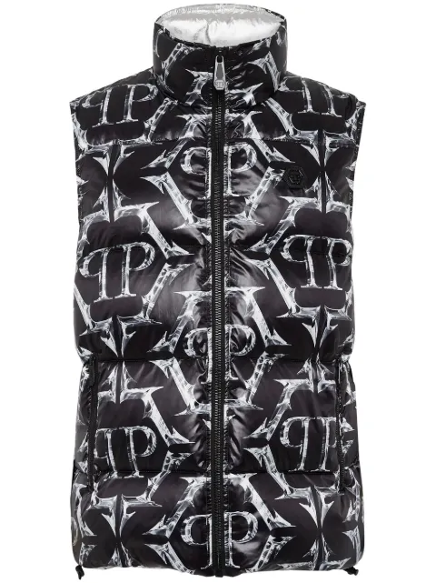 Philipp Plein logo-print drawstring padded gilet Black AACCMRC0174PNY002N
