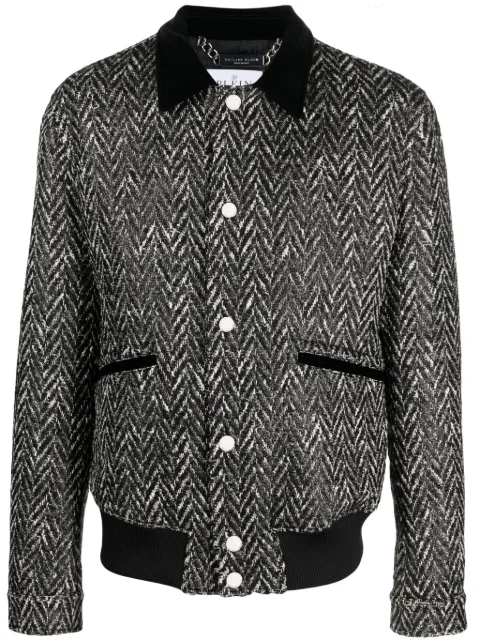 Philipp Plein herringbone-pattern wool bomber jacket Black AACCMRB2311PTE003N
