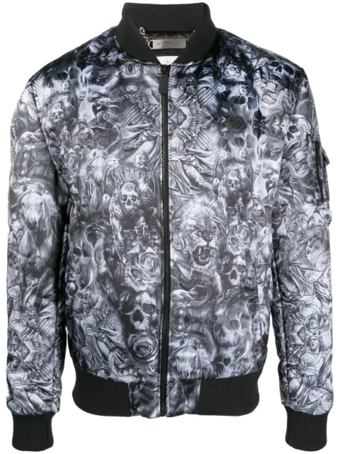 Philipp Plein Tatto-print bomber jacket Black AACCMRB2310PNY012N