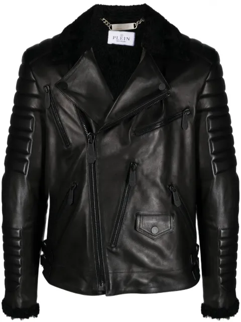 Philipp Plein logo-debossed leather jacket Black AACCMLB1796PLE137N
