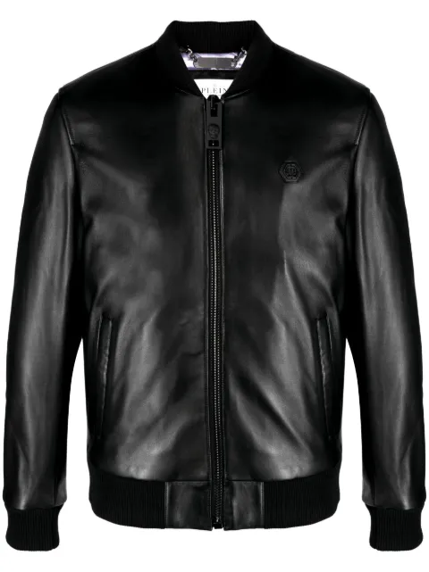 Philipp Plein Skull&Bones leather jacket Black AACCMLB1691PLE075N