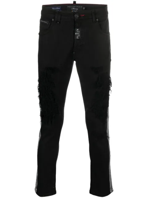 Philipp Plein stripe-detail skinny jeans Black AACCMDT3643PDE004N