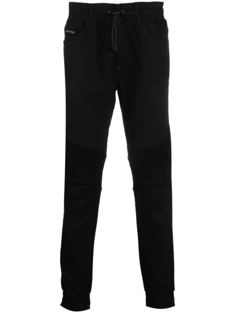 Philipp Plein panelled-design denim track pants Black AACCMDT3641PDE004N