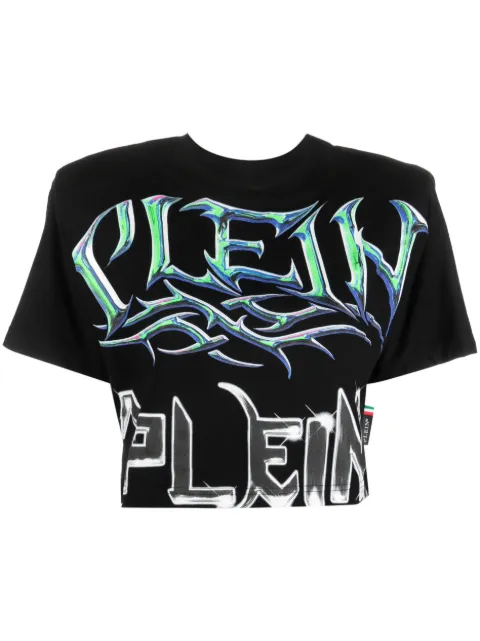 Philipp Plein logo-print padded-shoulder T-shirt Black AACCWTK3030PJY002N