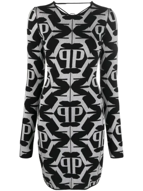 Philipp Plein Hexagon monogram-jacquard lurex minidress Black AACCWRG2782PTE003N