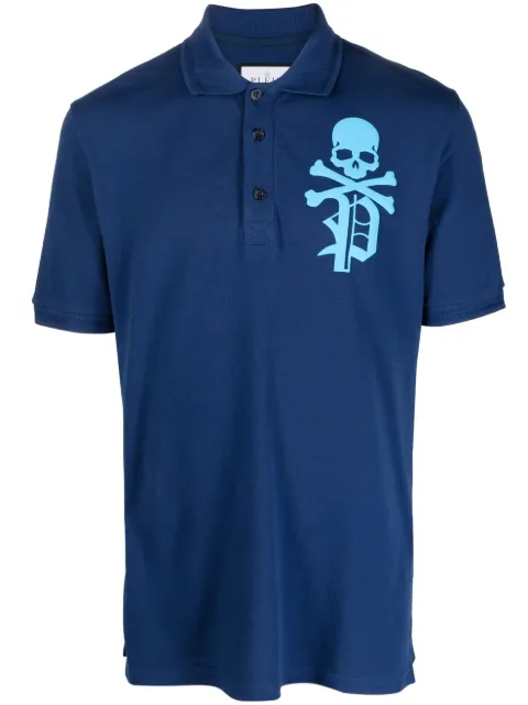 Philipp Plein Skull & Bones logo-print T-shirt Blue AACCMTK6564PTE003N