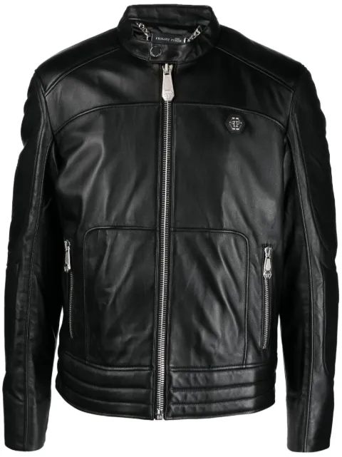Philipp Plein padded leather biker jacket Black AACCMLB1751PLE010N
