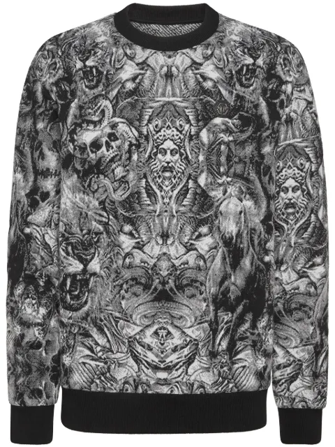 Philipp Plein Tattoo-jacquard crew-neck jumper Black AACCMKO1301PKN002N