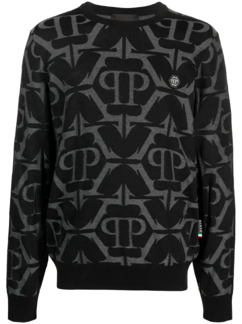 Philipp Plein Chrome patterned-intarsia sweatshirt Black AACCMKO1289PTE108N