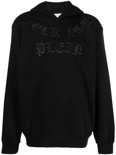 Philipp Plein Gothic Plein logo-embroidered hoodie Black AACCMJB3160PJO002N