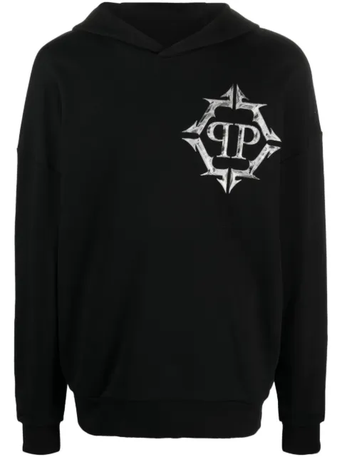 Philipp Plein Chrome logo-print hoodie Black AACCMJB3154PJO002N