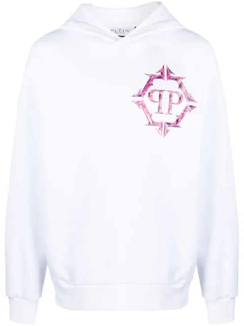 Philipp Plein Chrome logo-print cotton hoodie White AACCMJB3154PJO002N