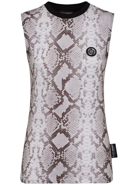 Plein Sport snakeskin-print cotton tank top Neutrals AACCWTK3035SJY001N