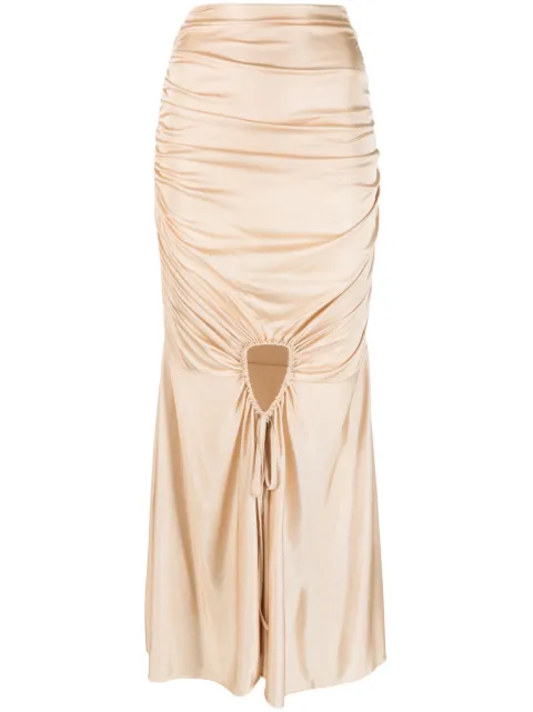 ANDREĀDAMO gathered-detail asymmetric-hem skirt Neutrals ADSS23SK02315473