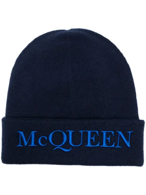 Alexander McQueen logo-embroidered cashmere beanie Blue 6631954201Q