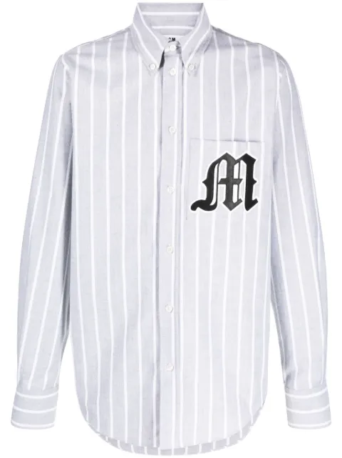 MSGM logo-appliqué striped cotton shirt Grey 3540ME04A237506