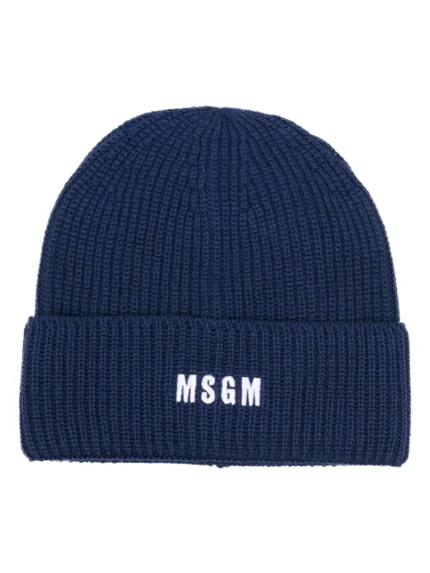 MSGM logo-embroidered ribbed-knit beanie Blue 3540ML06237578