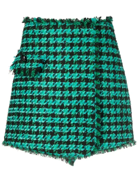 MSGM tweed houndstooth-pattern shorts Green 3541MDB01237604