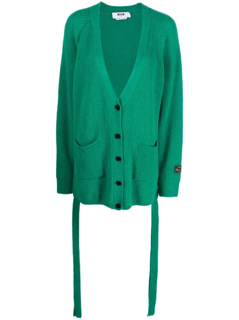 MSGM ribbed-knit wool-blend cardigan Green 3541MDM269237787