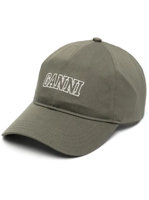 GANNI logo-embroidered cotton cap Green A5082