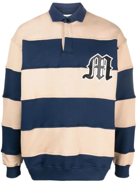 MSGM logo-patch striped polo sweatshirt Neutrals 3540MM146237799