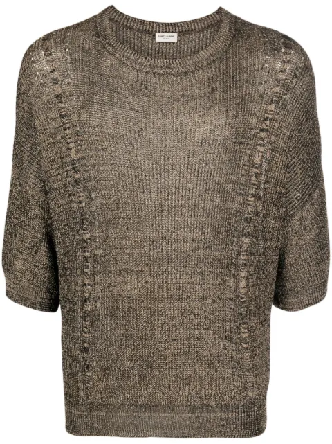 Saint Laurent half-sleeve knitted top Gold 734508Y75YE
