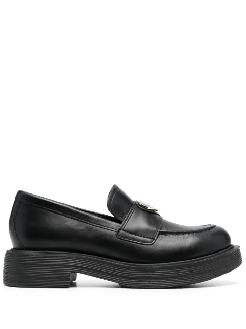Love Moschino logo-plaque 40mm faux-leather loafers Black JA10454G0HIA0