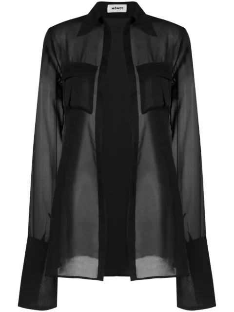 Mônot Georgette semi-sheer shirt Black SS23208