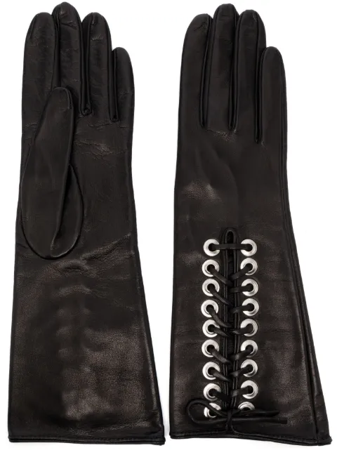 Manokhi lace-up leather gloves Black GSEYMANO468