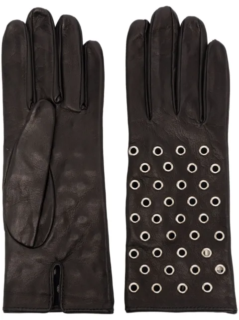 Manokhi eyelet-detail leather gloves Black GSEYMANO466