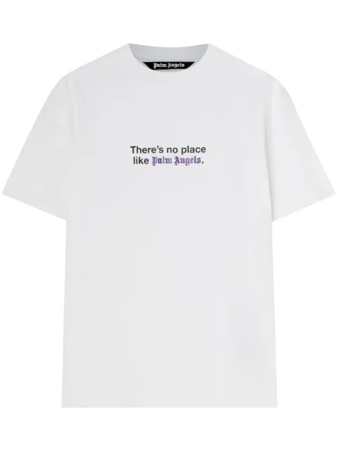 Palm Angels No Place slogan-print cotton T-shirt White PMAA001F23JER0030110