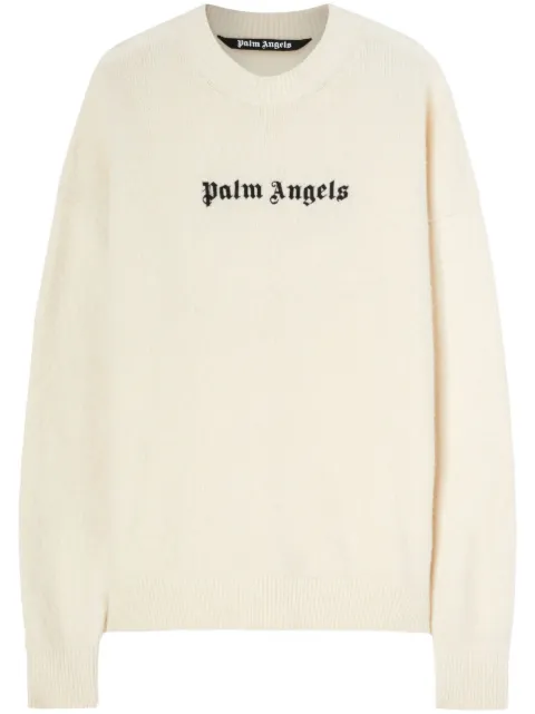 Palm Angels logo-embroidered wool-blend jumper White PMHE054F23KNI0040110