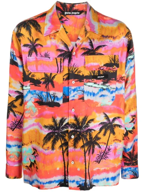 Palm Angels Psychedelic Palms-print shirt Orange PMGE022F23FAB0013284