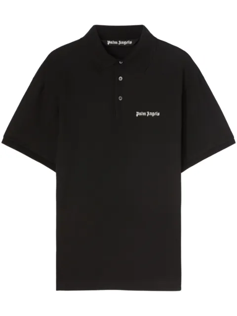 Palm Angels logo-embroidered cotton polo shirt Black PMGB012F23FAB0011001