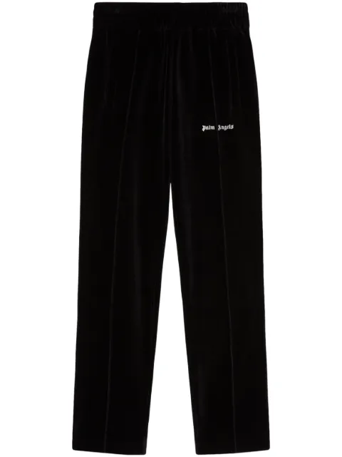 Palm Angels logo-print velvet track pants Black PMCJ025F23FAB0011001