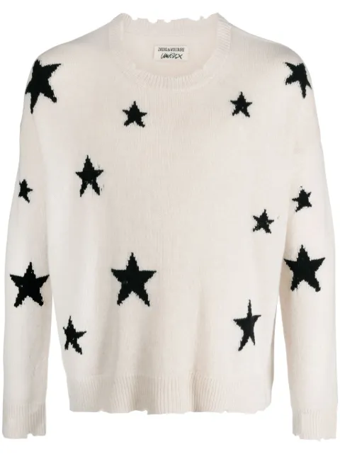 Zadig&Voltaire star-intarsia distressed cashmere jumper Neutrals KWSW01572