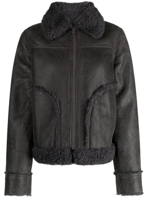 Zadig&Voltaire Kade shearling-trim leather jacket Grey RWOW00210