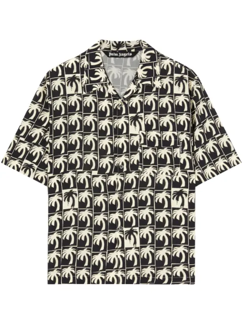 Palm Angels palm-tree print bowling shirt Black PMGG005F23FAB0011003