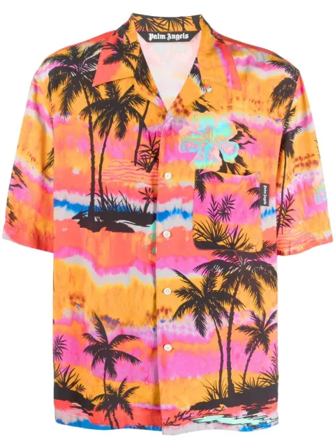 Palm Angels palm tree-print shirt Pink PMGG005F23FAB0023284